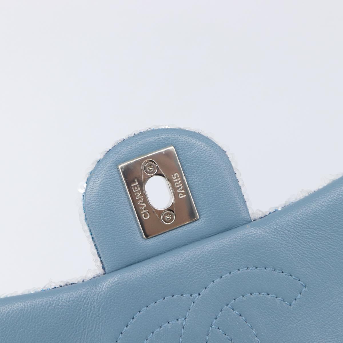 CHANEL Mini Matelasse Chain Shoulder Bag Sequin Blue Silver CC Auth yk20926M
