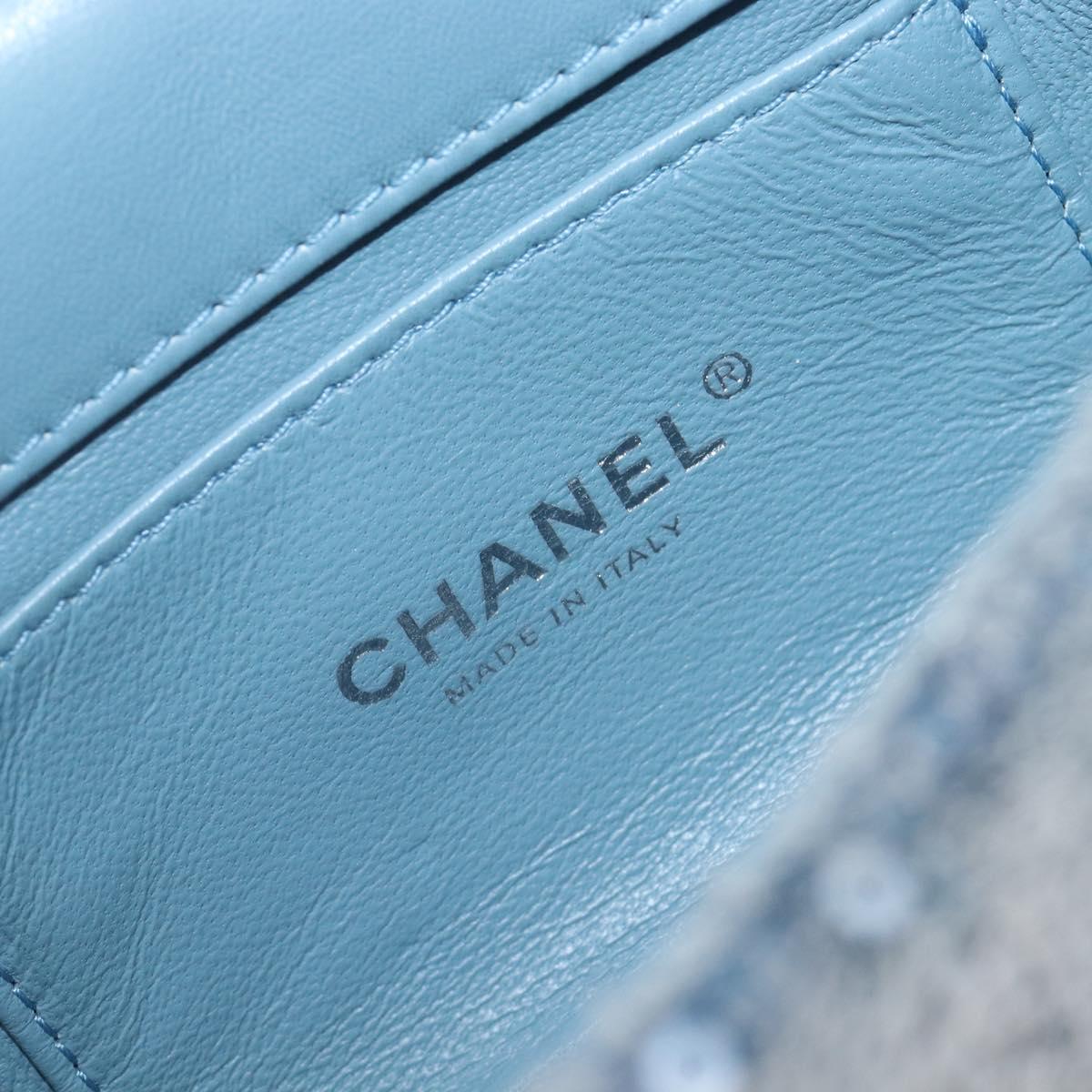 CHANEL Mini Matelasse Chain Shoulder Bag Sequin Blue Silver CC Auth yk20926M
