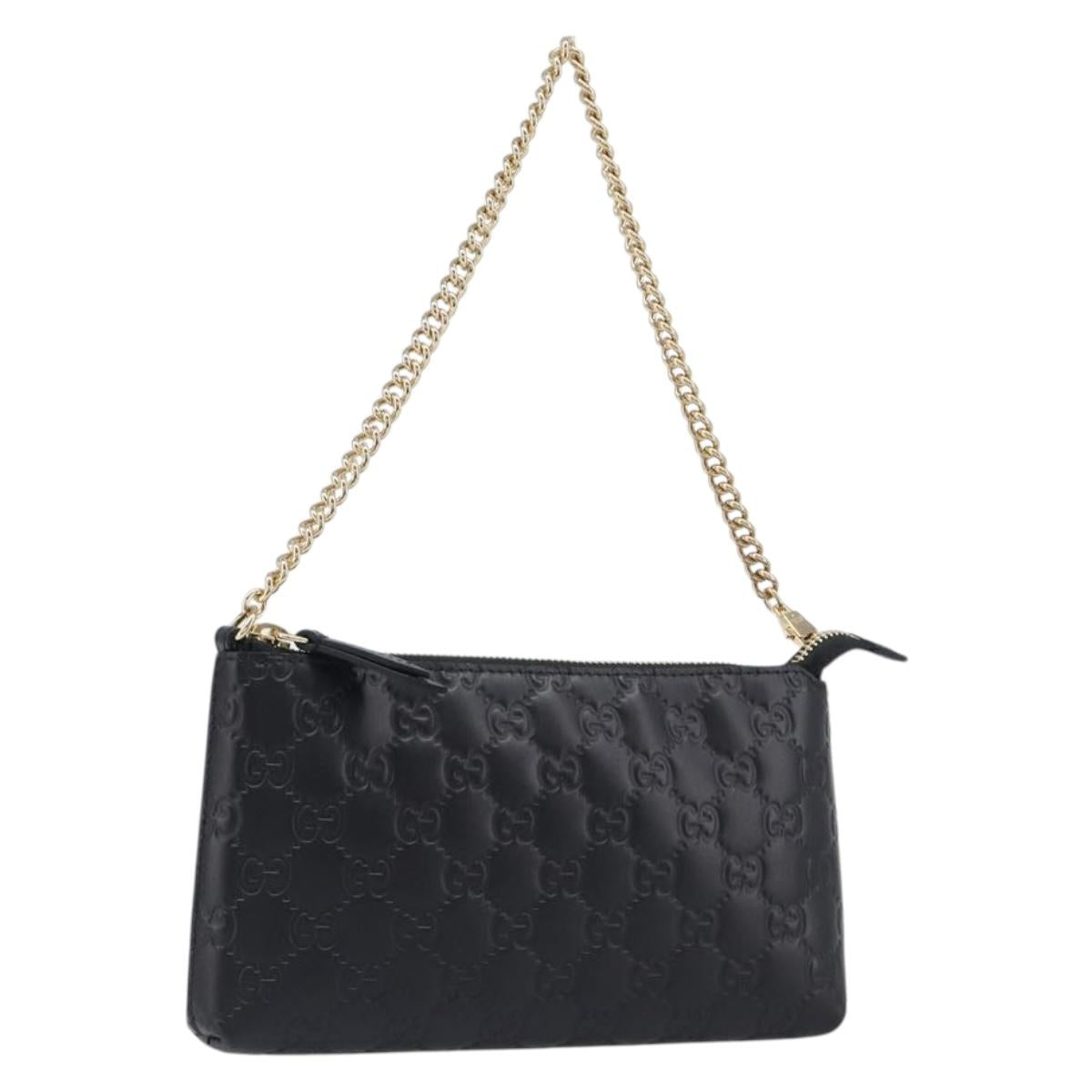 GUCCI GG Canvas Guccissima Pouch Leather Black Gold 428449 Auth yk20927M