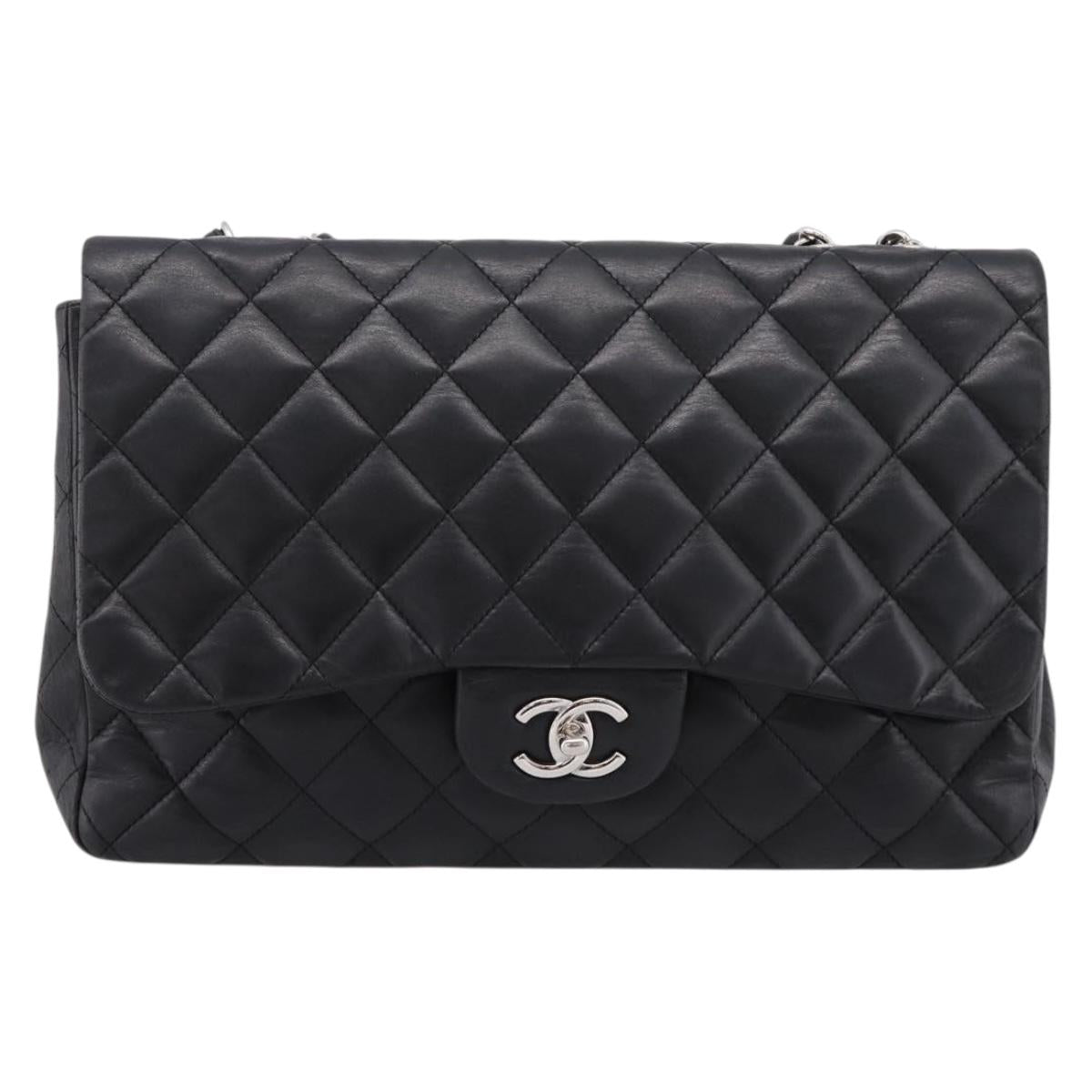CHANEL Matelasse 30 Chain Shoulder Bag Lamb Skin Black Silver CC Auth yk20928V