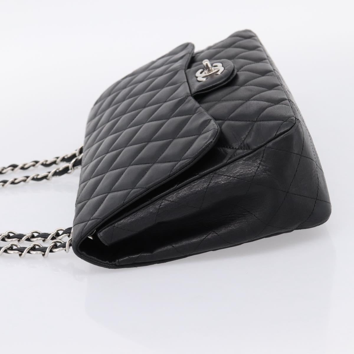 CHANEL Matelasse 30 Chain Shoulder Bag Lamb Skin Black Silver CC Auth yk20928V
