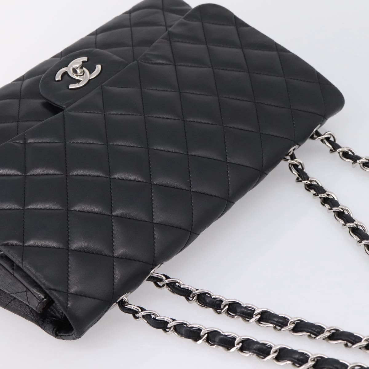 CHANEL Matelasse 30 Chain Shoulder Bag Lamb Skin Black Silver CC Auth yk20928V