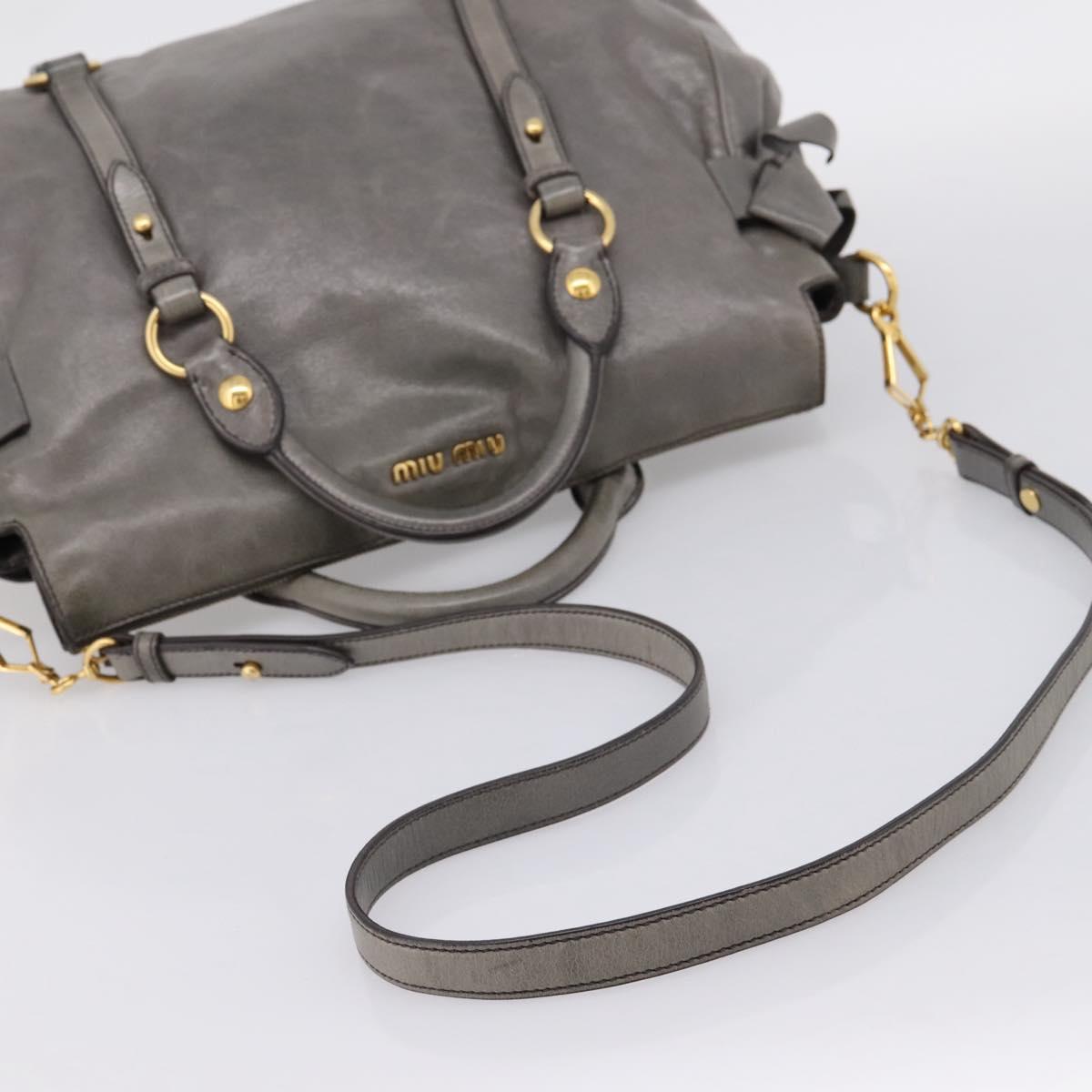 Miu Miu Hand Bag Leather 2way Gray Gold Auth yk20941M