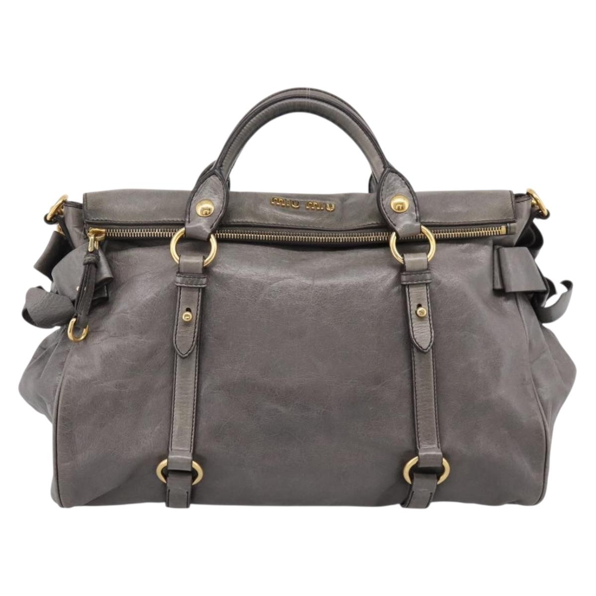 Miu Miu Hand Bag Leather 2way Gray Gold Auth yk20941M