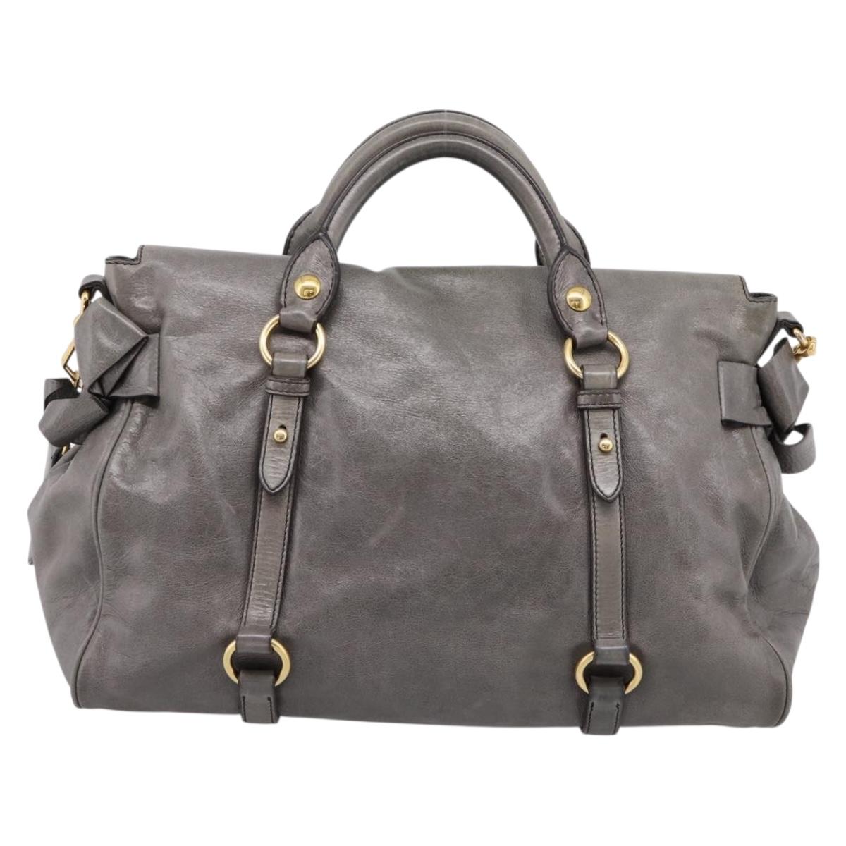 Miu Miu Hand Bag Leather 2way Gray Gold Auth yk20941M