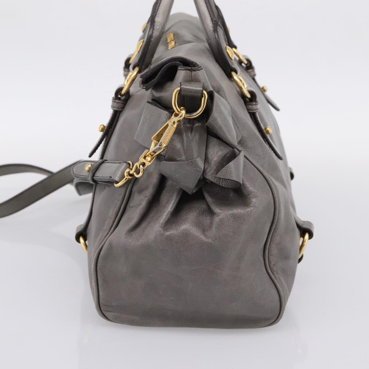 Miu Miu Hand Bag Leather 2way Gray Gold Auth yk20941M