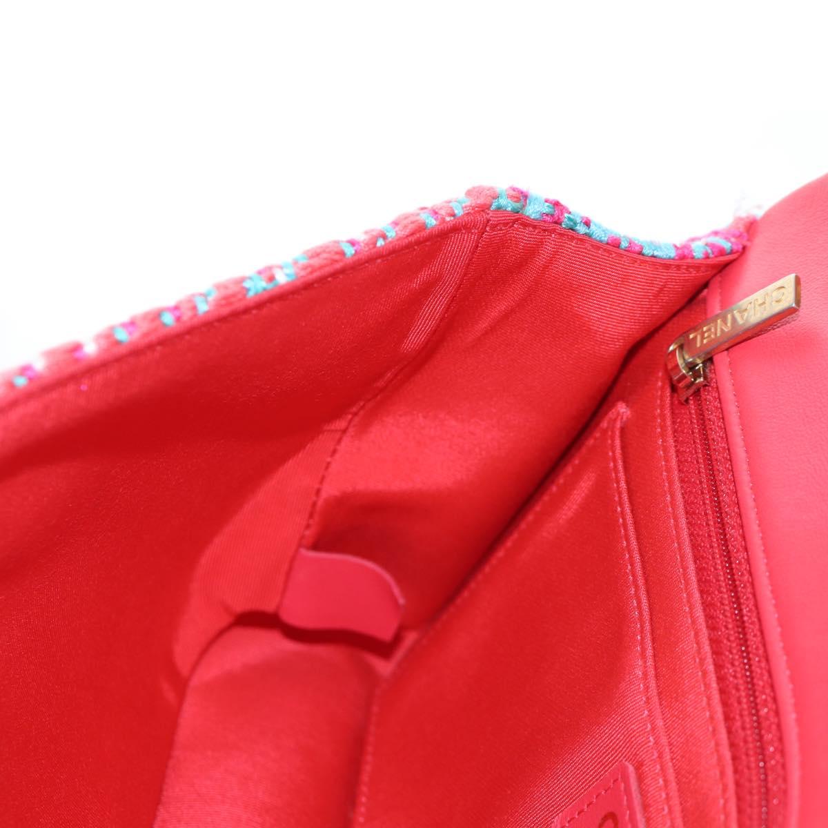 CHANEL Matelasse 25 Chain Hand Bag Tweed Pink Light Blue CC Auth yk20942SM