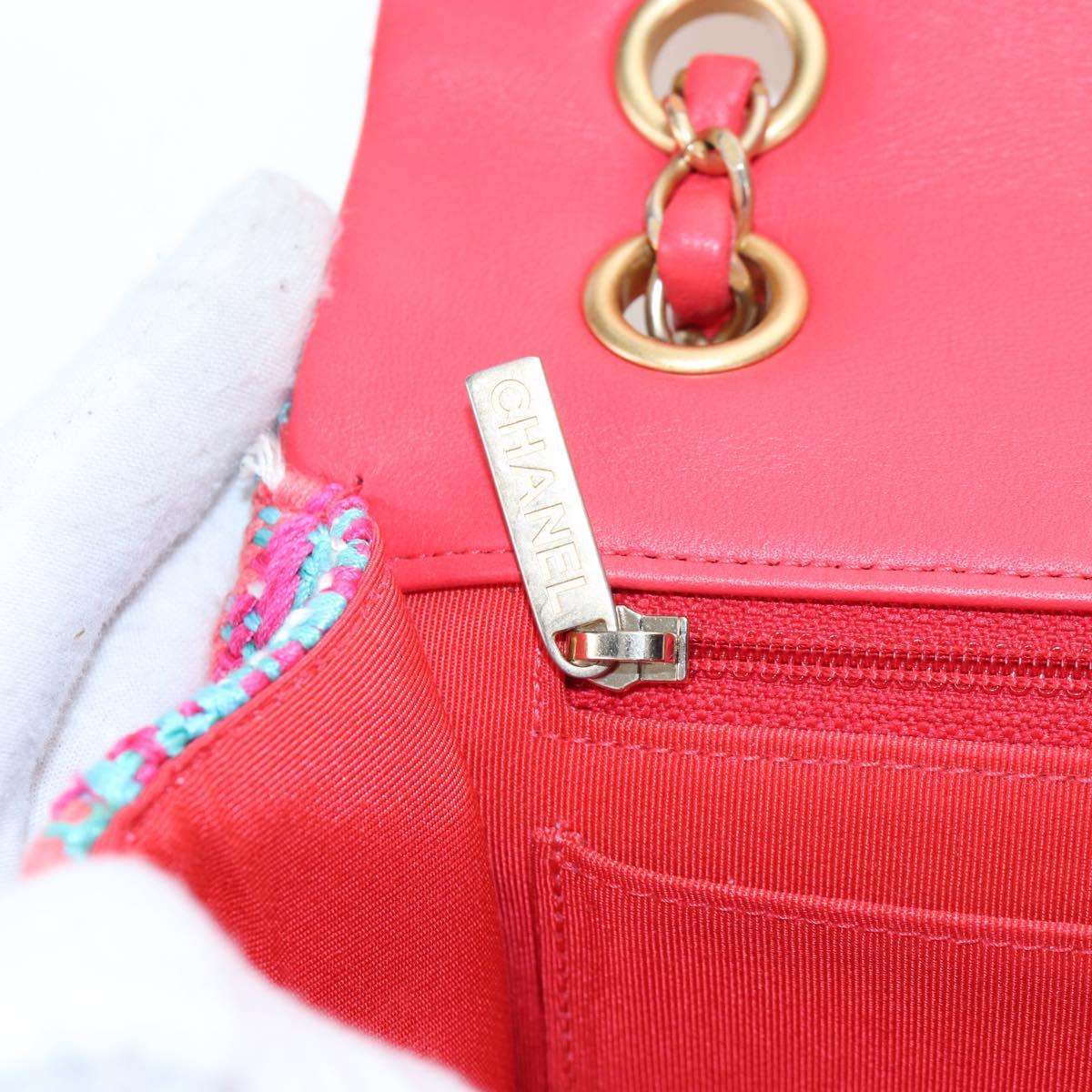 CHANEL Matelasse 25 Chain Hand Bag Tweed Pink Light Blue CC Auth yk20942SM