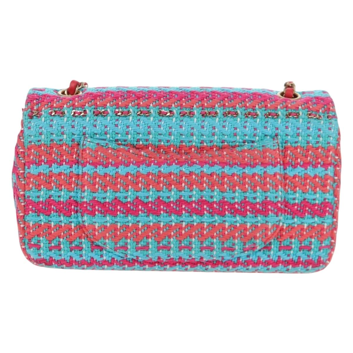 CHANEL Matelasse 25 Chain Hand Bag Tweed Pink Light Blue CC Auth yk20942SM