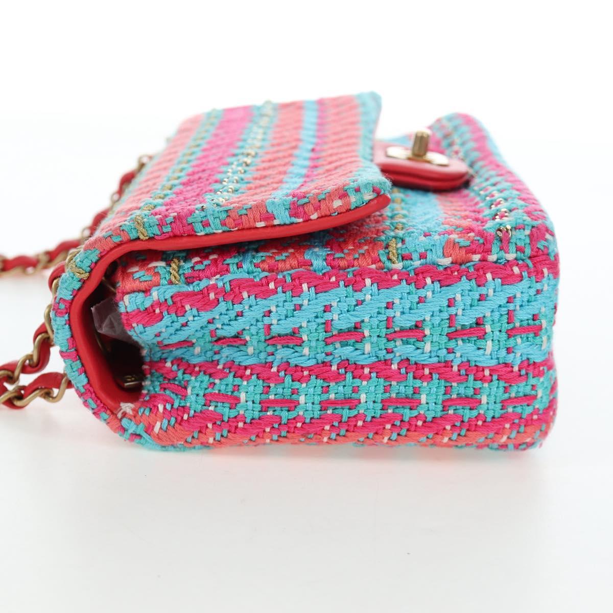 CHANEL Matelasse 25 Chain Hand Bag Tweed Pink Light Blue CC Auth yk20942SM