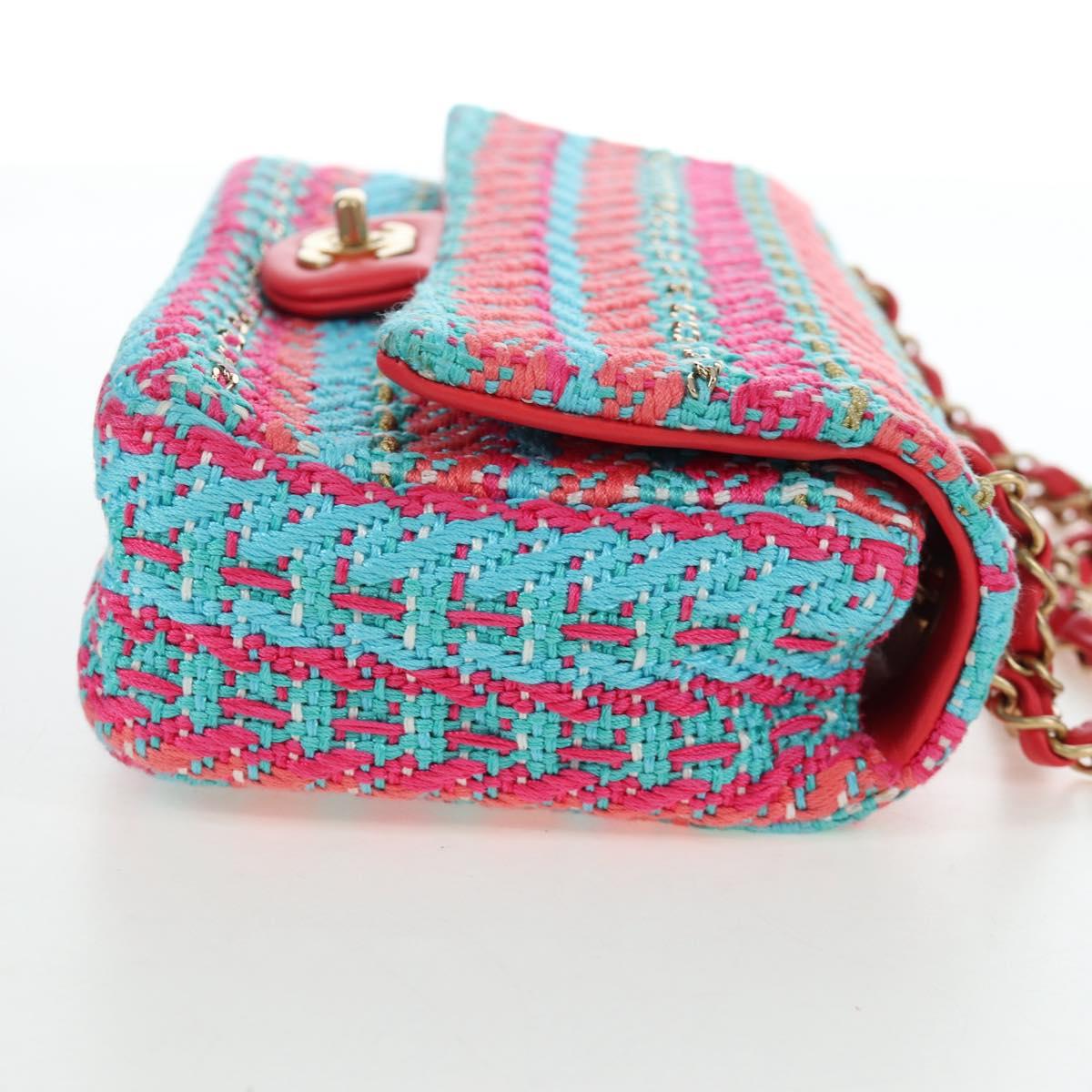 CHANEL Matelasse 25 Chain Hand Bag Tweed Pink Light Blue CC Auth yk20942SM