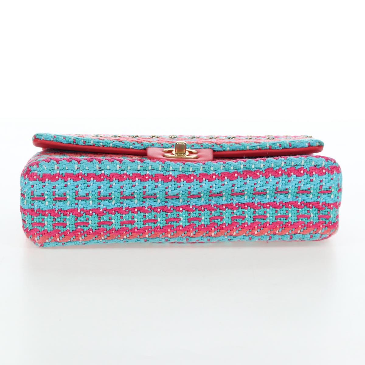 CHANEL Matelasse 25 Chain Hand Bag Tweed Pink Light Blue CC Auth yk20942SM