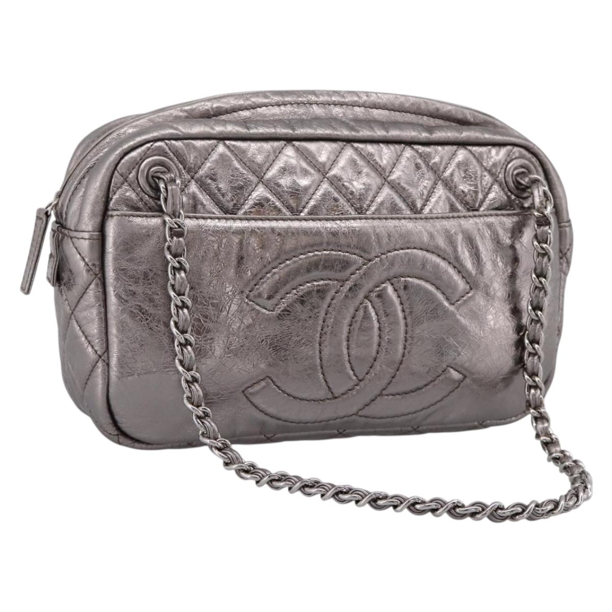 CHANEL Matelasse COCO Mark Chain Shoulder Bag Leather Silver CC Auth yk20943V