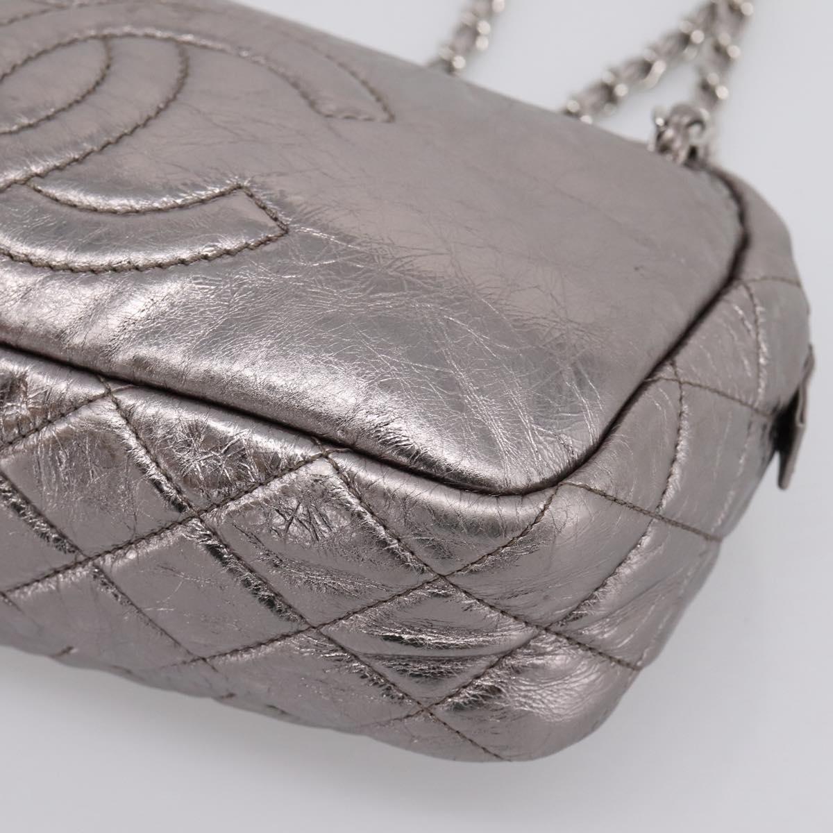CHANEL Matelasse COCO Mark Chain Shoulder Bag Leather Silver CC Auth yk20943V