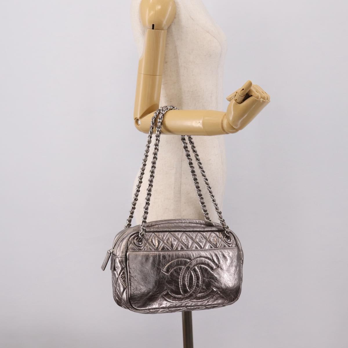 CHANEL Matelasse COCO Mark Chain Shoulder Bag Leather Silver CC Auth yk20943V