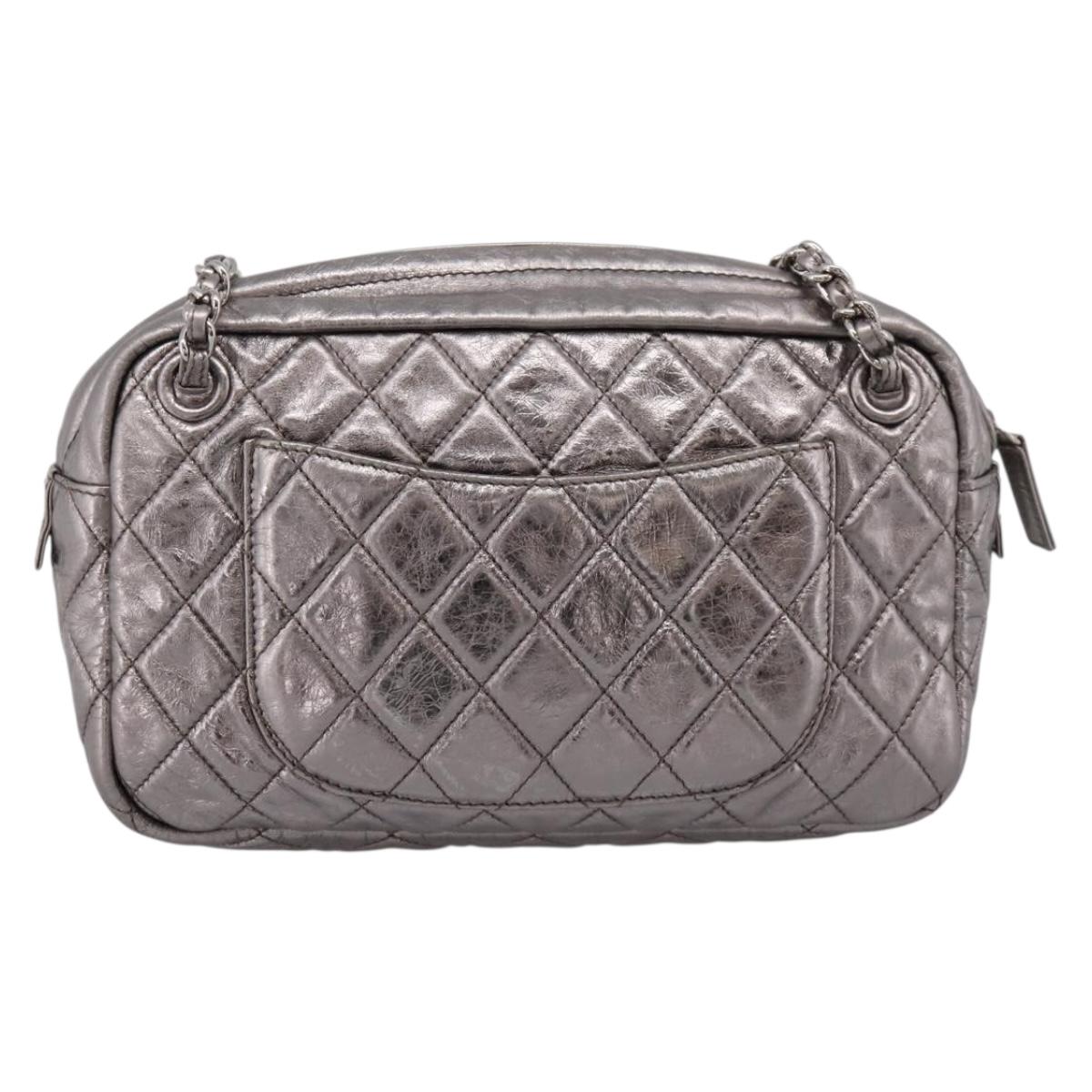 CHANEL Matelasse COCO Mark Chain Shoulder Bag Leather Silver CC Auth yk20943V