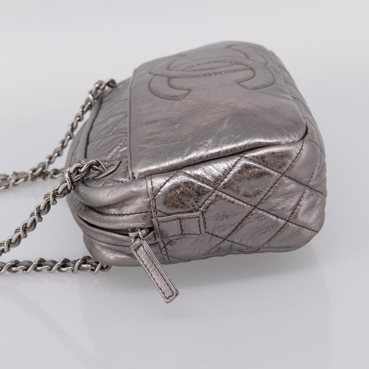 CHANEL Matelasse COCO Mark Chain Shoulder Bag Leather Silver CC Auth yk20943V