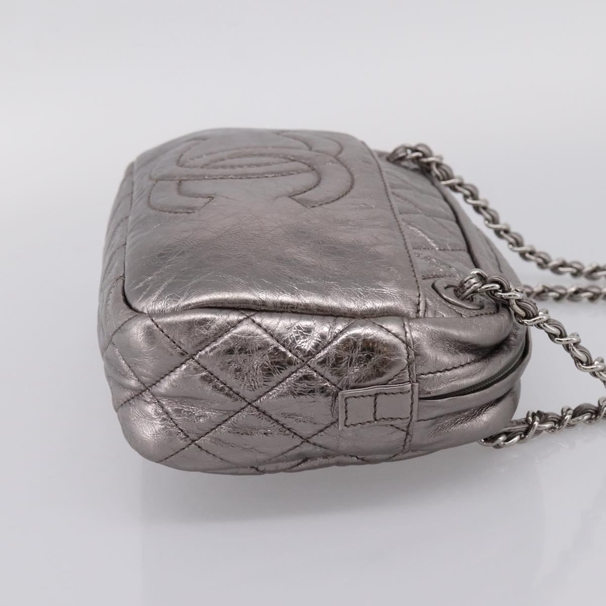 CHANEL Matelasse COCO Mark Chain Shoulder Bag Leather Silver CC Auth yk20943V