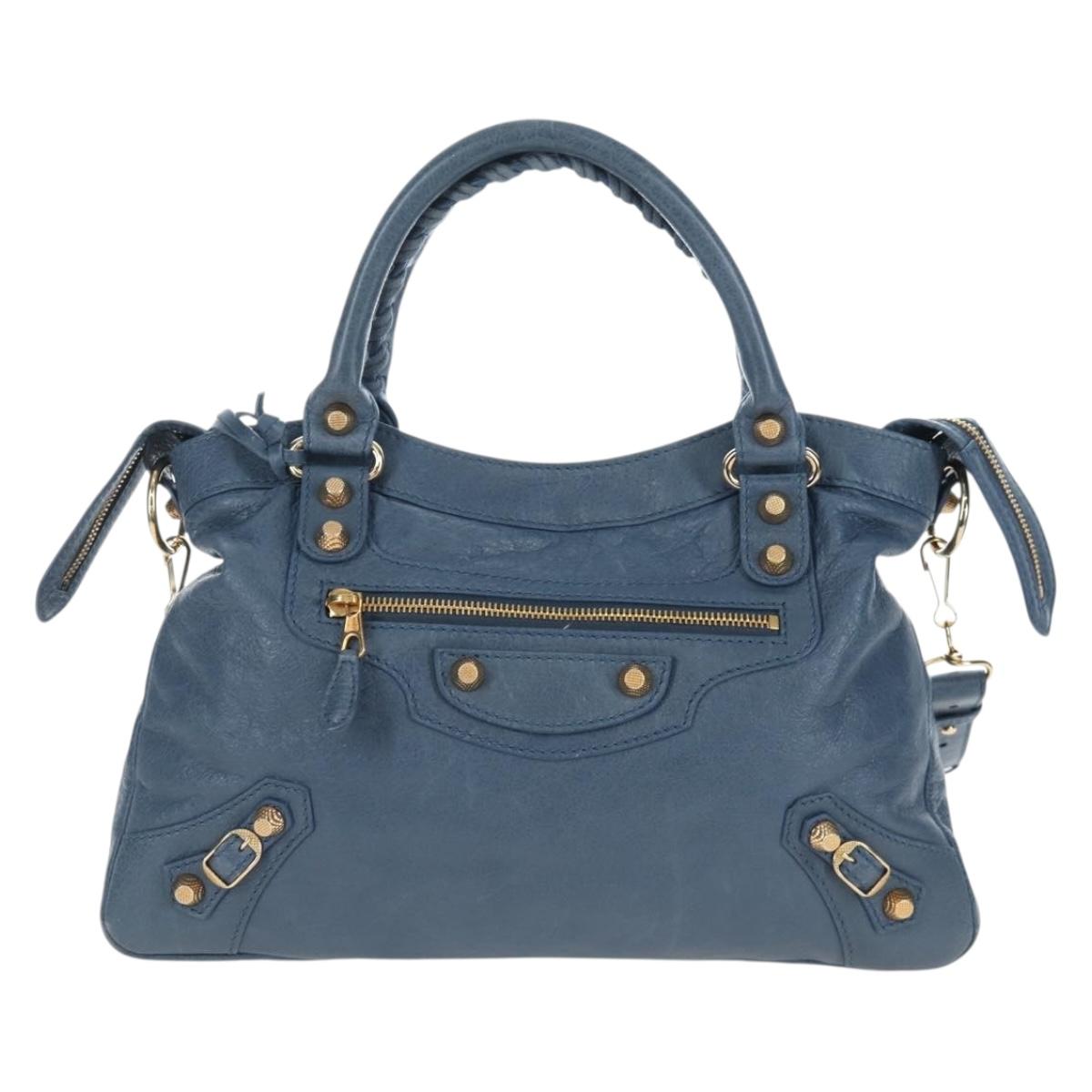 BALENCIAGA The Giant Town Hand Bag Leather 2way Blue Gold 285434 Auth yk20947M