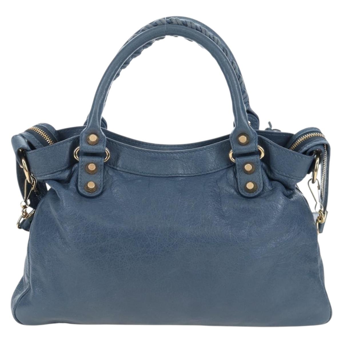 BALENCIAGA The Giant Town Hand Bag Leather 2way Blue Gold 285434 Auth yk20947M