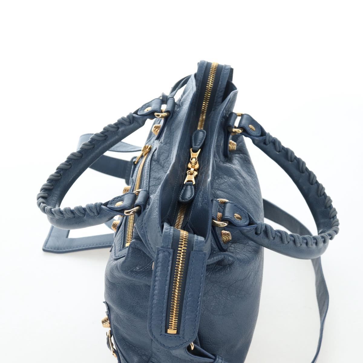 BALENCIAGA The Giant Town Hand Bag Leather 2way Blue Gold 285434 Auth yk20947M