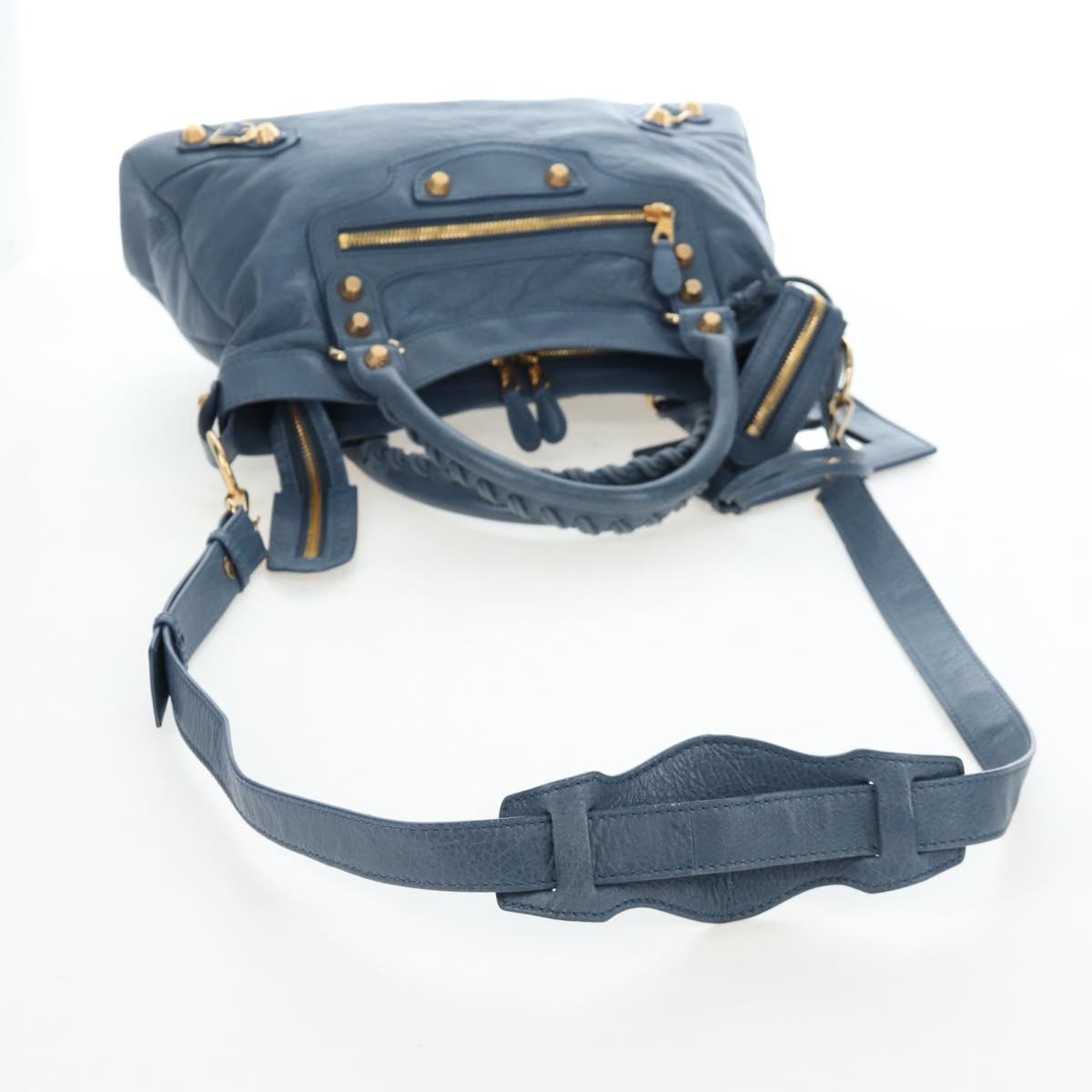 BALENCIAGA The Giant Town Hand Bag Leather 2way Blue Gold 285434 Auth yk20947M