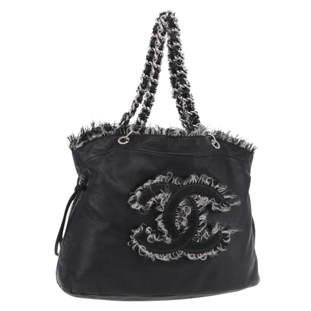 CHANEL COCO Mark Chain Tote Bag Leather Black Silver CC Auth yk20951SAV