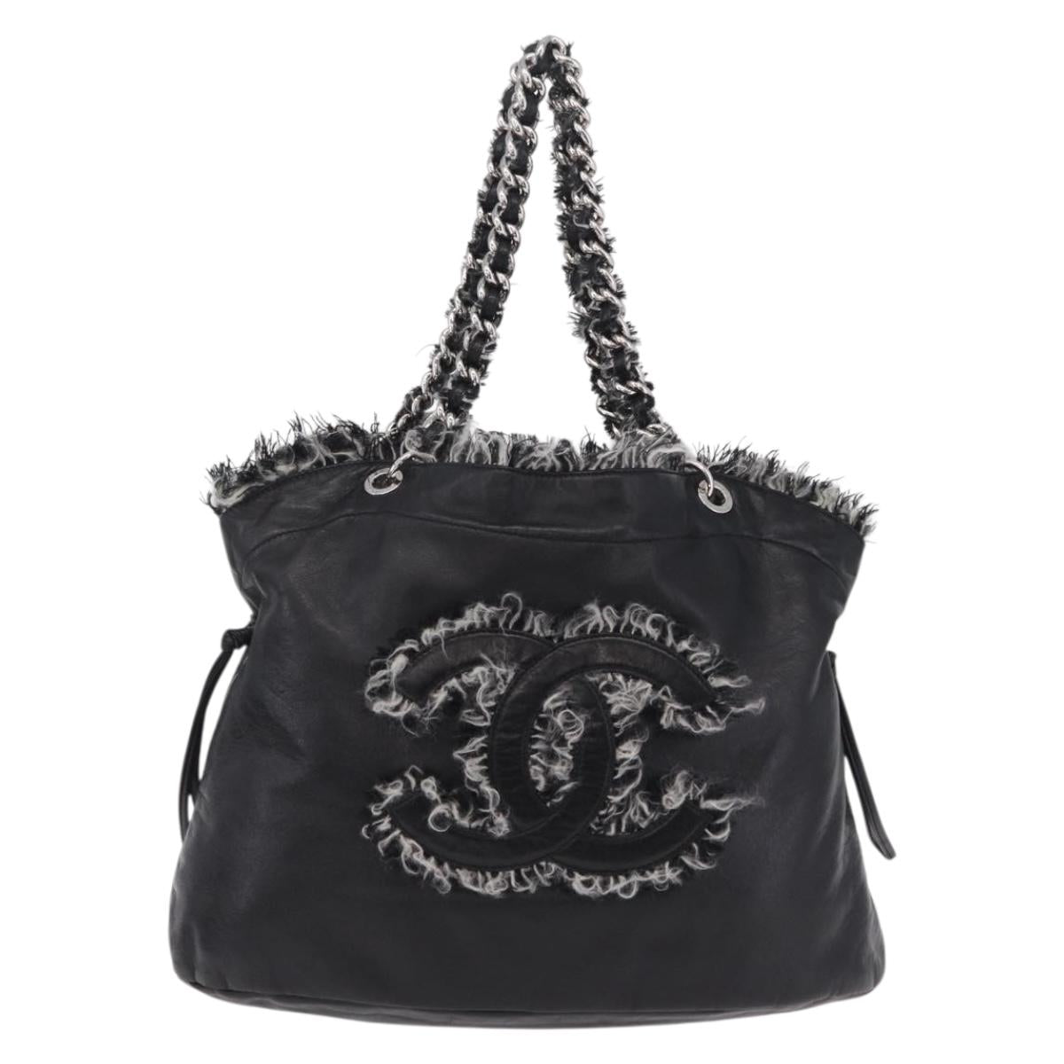 CHANEL COCO Mark Chain Tote Bag Leather Black Silver CC Auth yk20951SAV