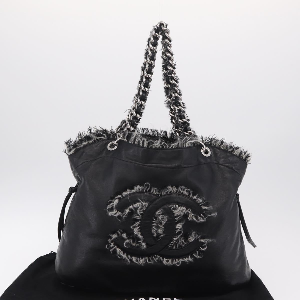 CHANEL COCO Mark Chain Tote Bag Leather Black Silver CC Auth yk20951SAV