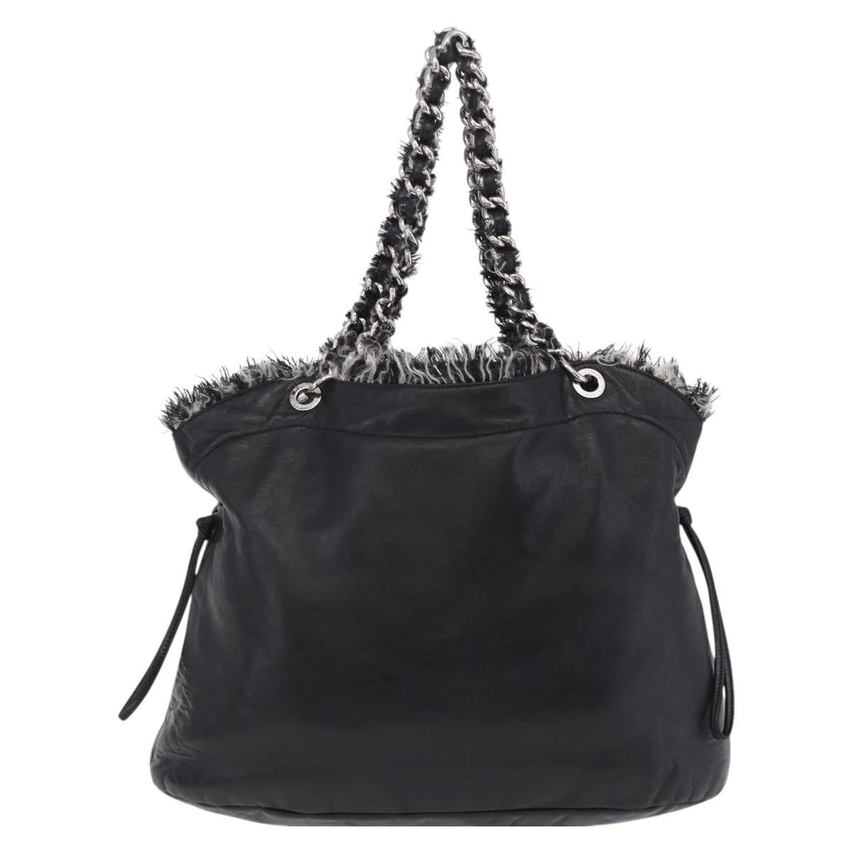 CHANEL COCO Mark Chain Tote Bag Leather Black Silver CC Auth yk20951SAV