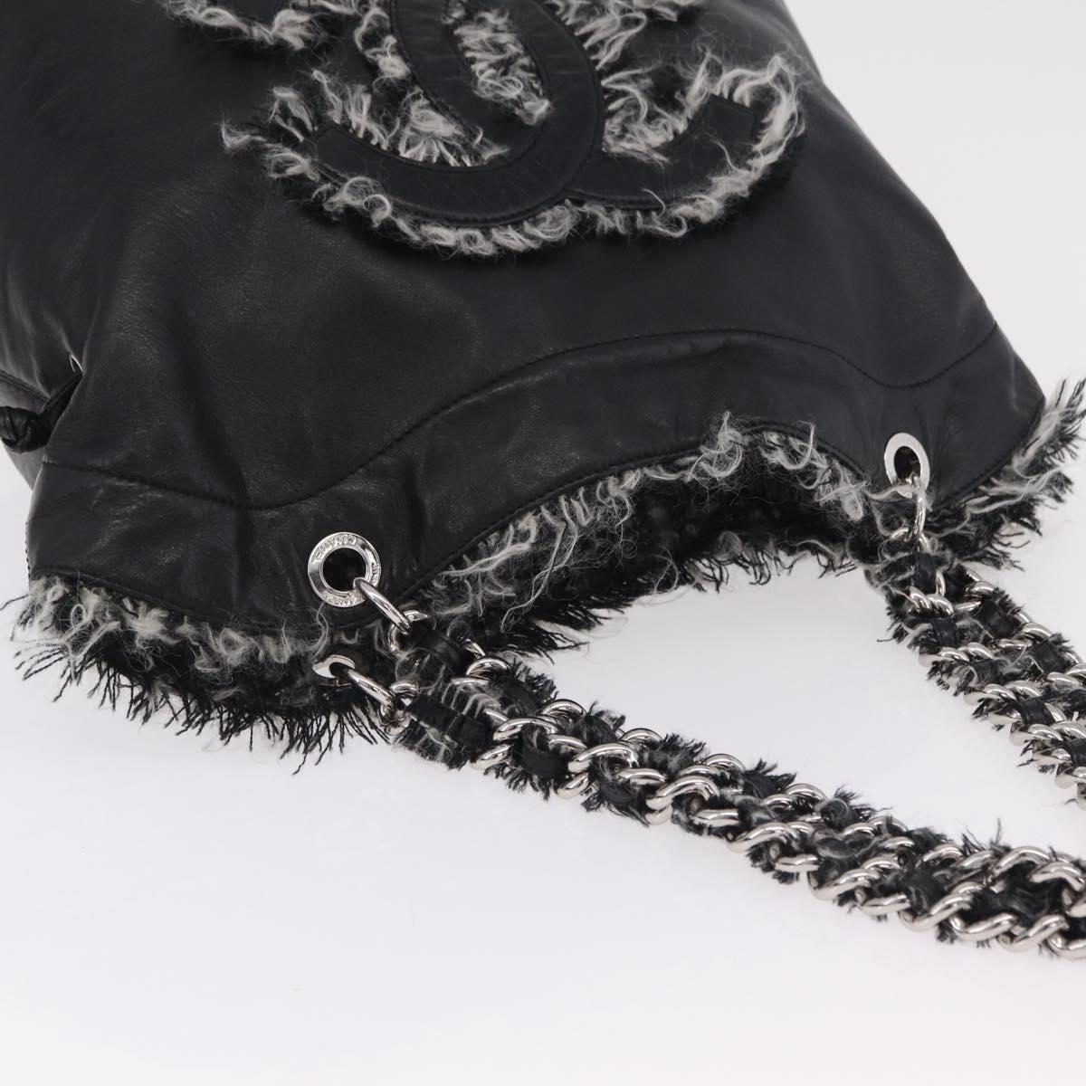 CHANEL COCO Mark Chain Tote Bag Leather Black Silver CC Auth yk20951SAV
