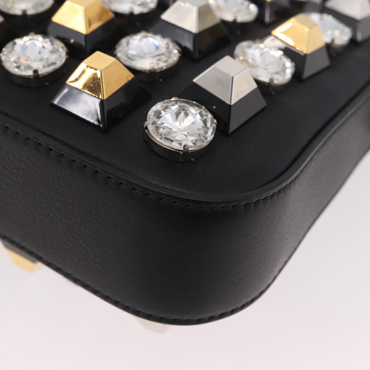FENDI Mamma Baguette Studs Rhinestones Leather Black Gold 8BR600 Auth yk20953SM