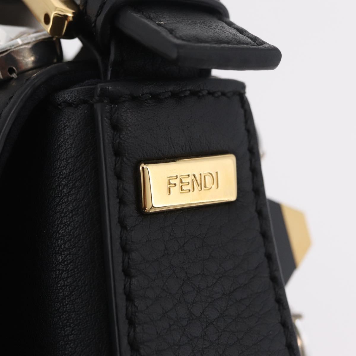 FENDI Mamma Baguette Studs Rhinestones Leather Black Gold 8BR600 Auth yk20953SM