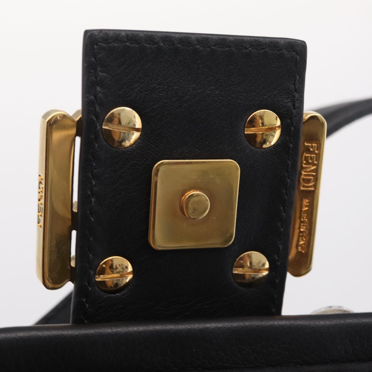 FENDI Mamma Baguette Studs Rhinestones Leather Black Gold 8BR600 Auth yk20953SM