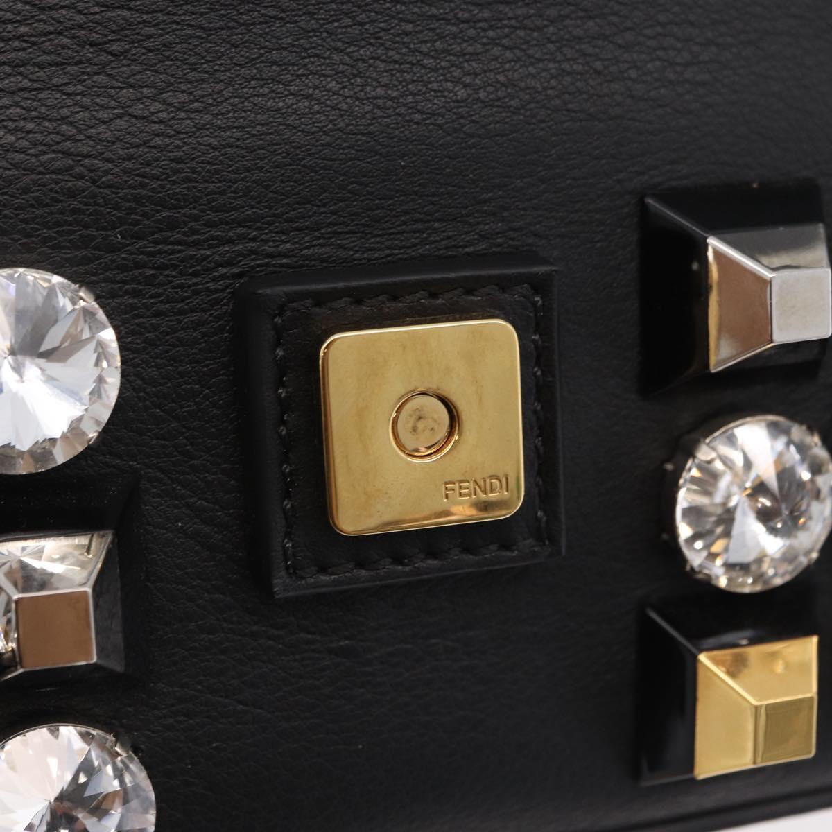 FENDI Mamma Baguette Studs Rhinestones Leather Black Gold 8BR600 Auth yk20953SM