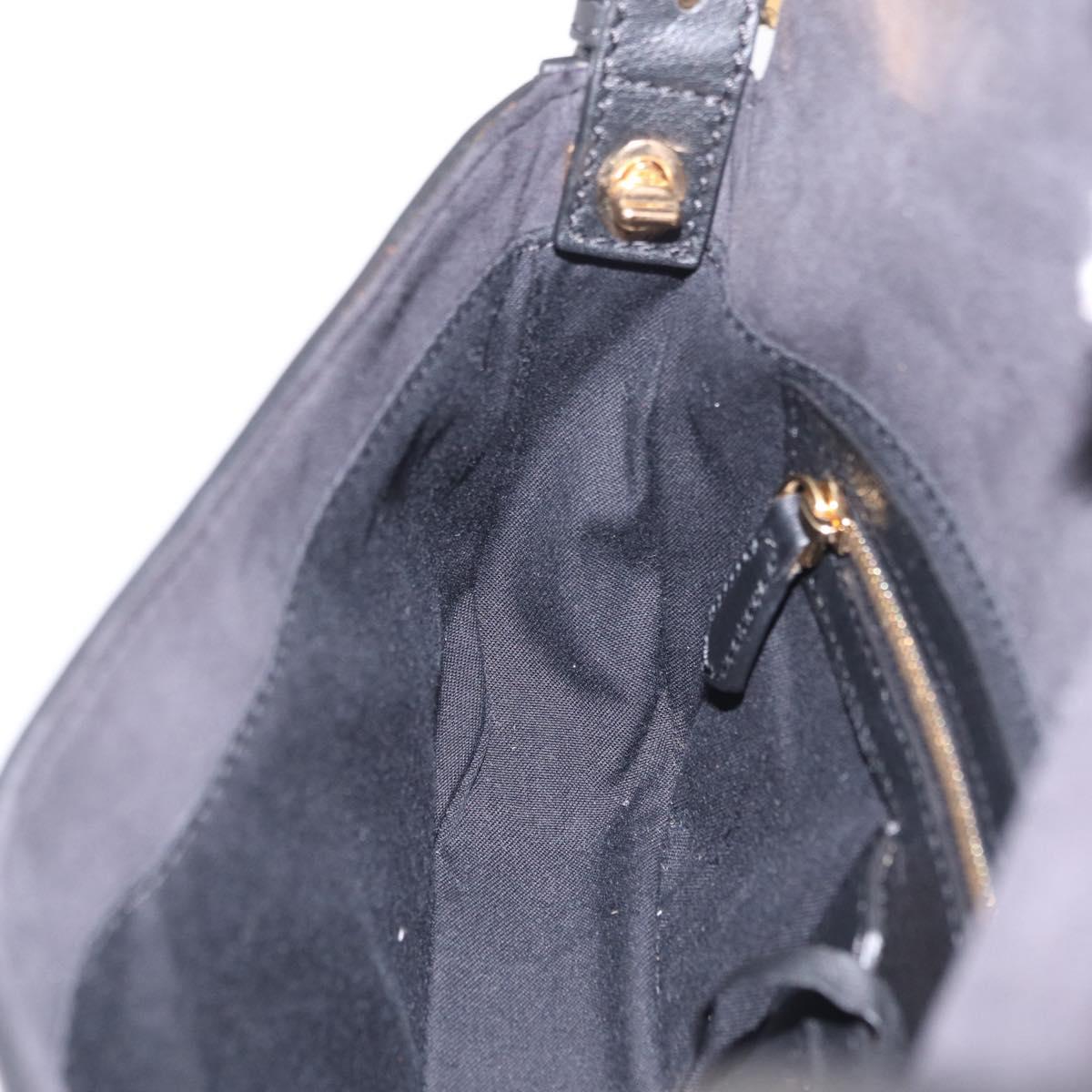 FENDI Mamma Baguette Studs Rhinestones Leather Black Gold 8BR600 Auth yk20953SM