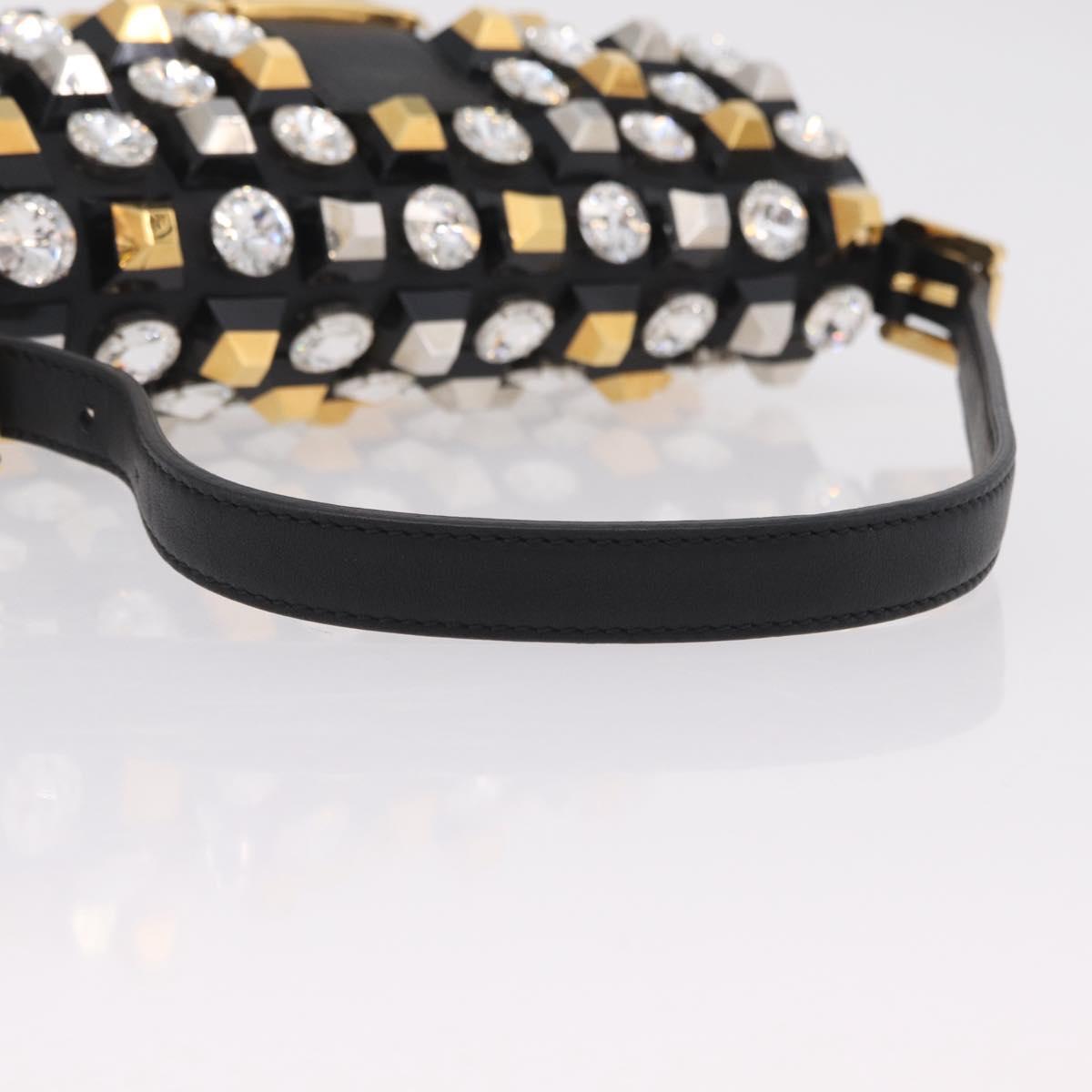 FENDI Mamma Baguette Studs Rhinestones Leather Black Gold 8BR600 Auth yk20953SM