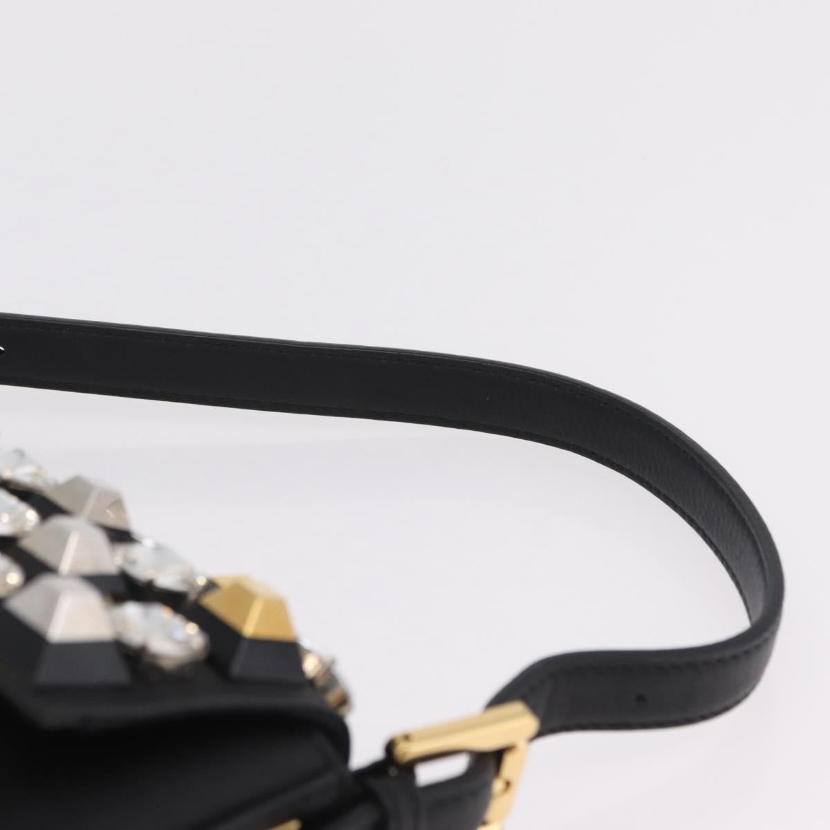 FENDI Mamma Baguette Studs Rhinestones Leather Black Gold 8BR600 Auth yk20953SM