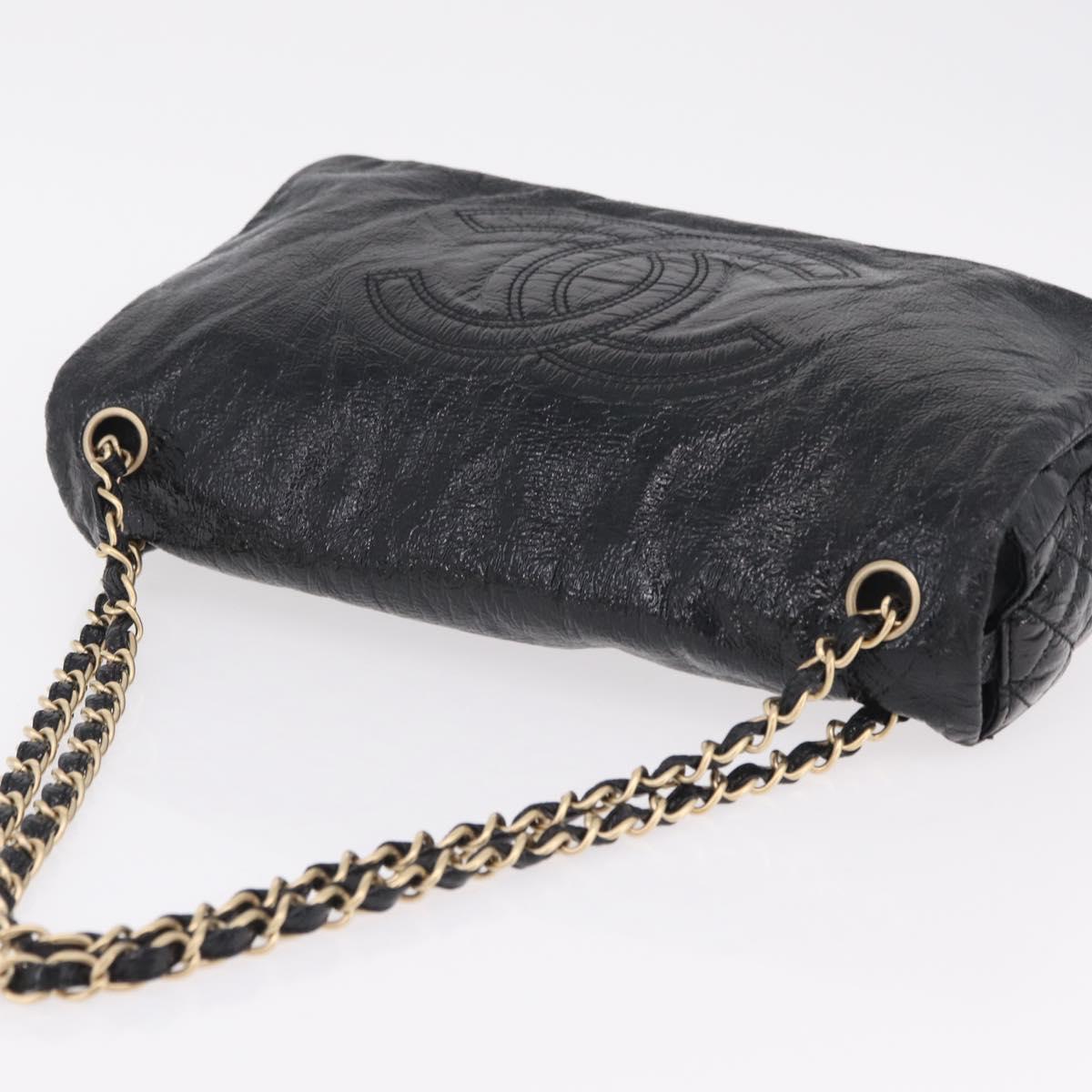 CHANEL COCO Mark Chain Shoulder Bag Patent Black Gold Tone CC Auth yk20956V
