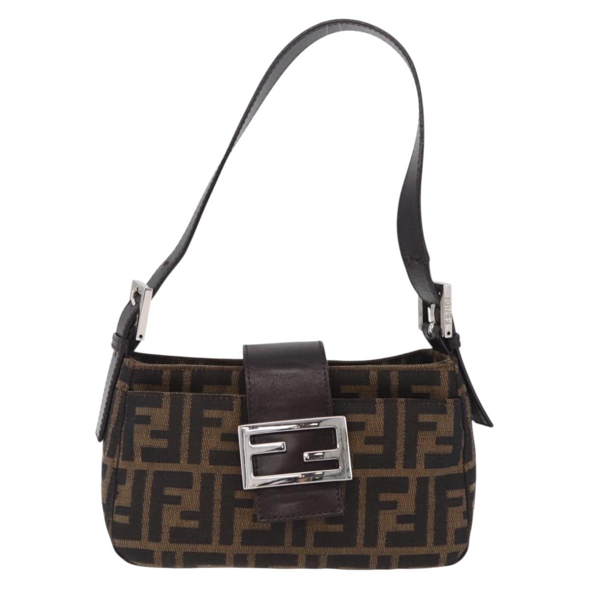 FENDI Zucca Canvas Shoulder Bag Brown Silver Auth yk20957SAV