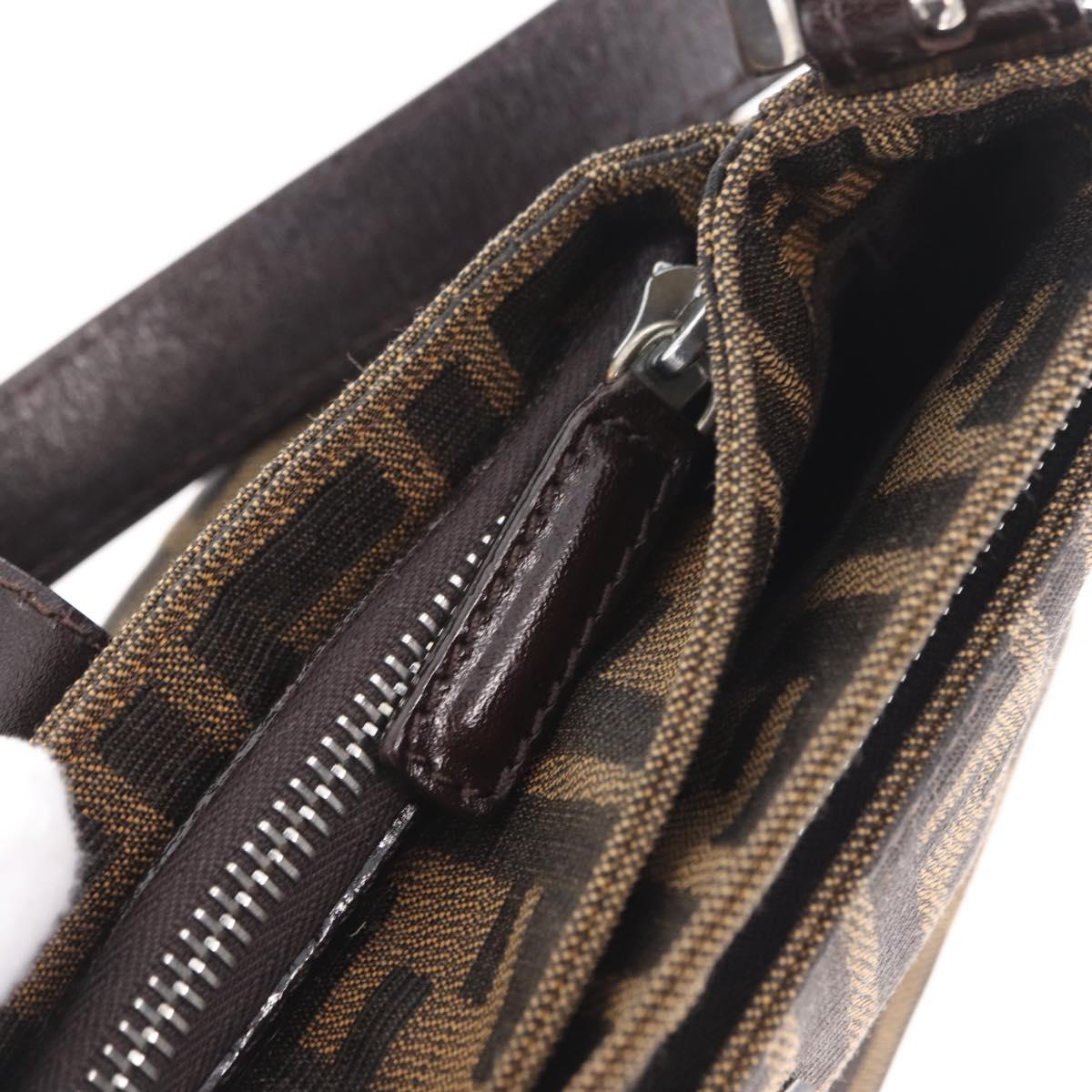 FENDI Zucca Canvas Shoulder Bag Brown Silver Auth yk20957SAV