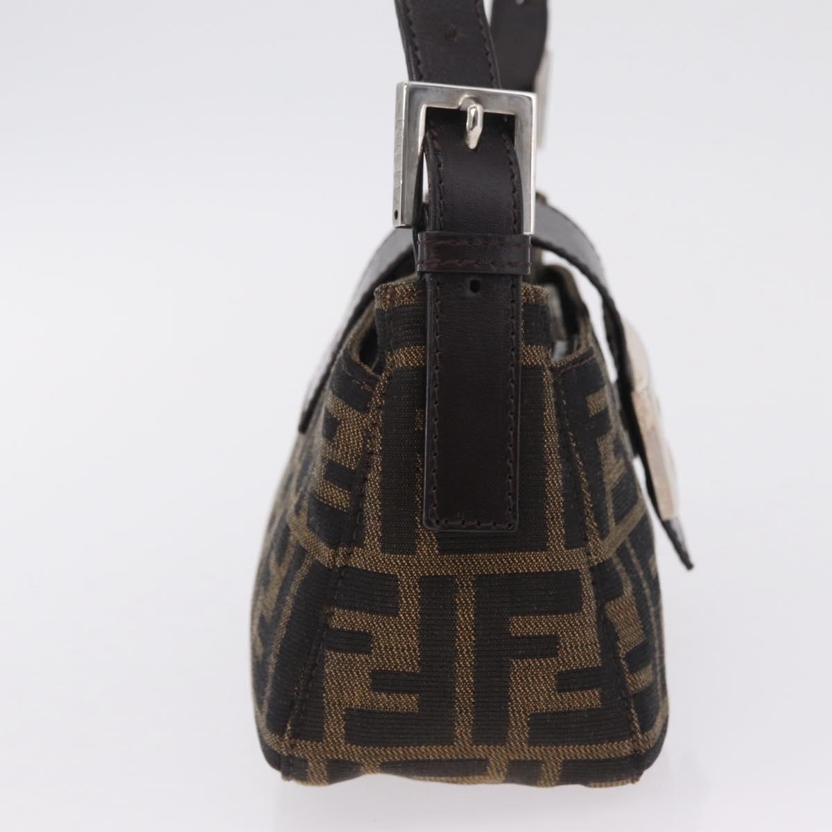 FENDI Zucca Canvas Shoulder Bag Brown Silver Auth yk20957SAV