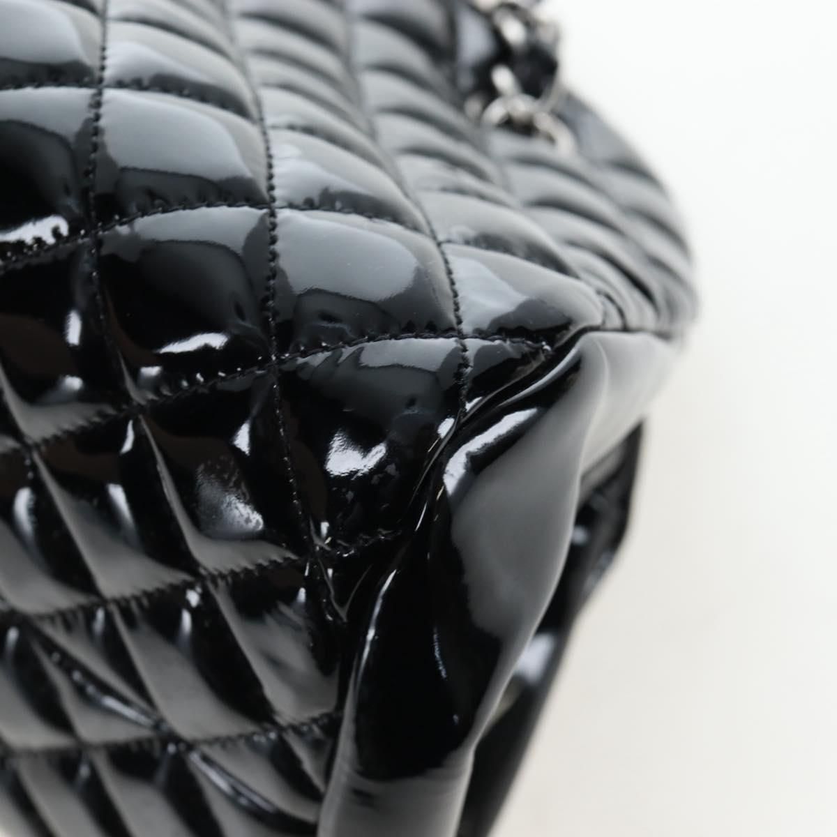 CHANEL Matelasse Mademoiselle Bowling Bag Patent Black Silver CC Auth yk20960V