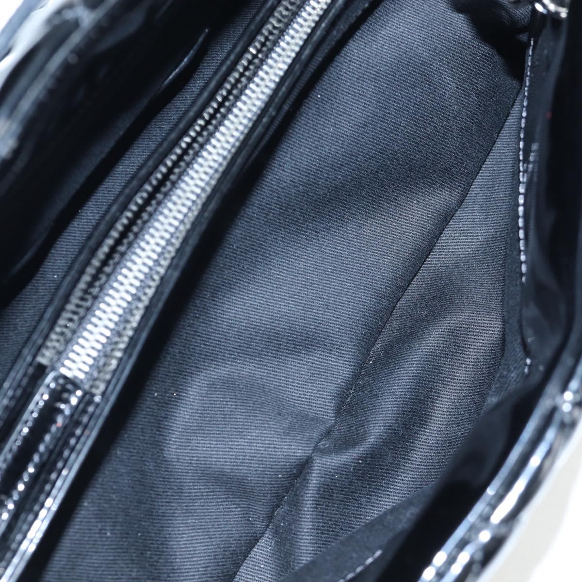 CHANEL Matelasse Mademoiselle Bowling Bag Patent Black Silver CC Auth yk20960V