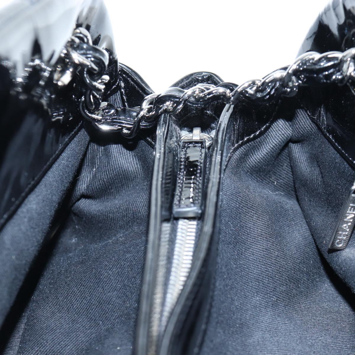 CHANEL Matelasse Mademoiselle Bowling Bag Patent Black Silver CC Auth yk20960V