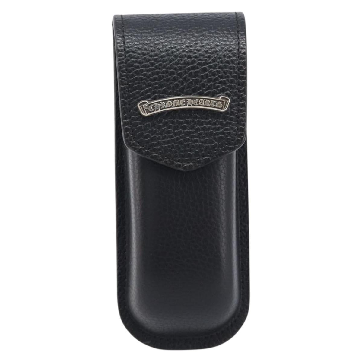Chrome Hearts Glasses Case Leather Black Silver Auth yk20961M