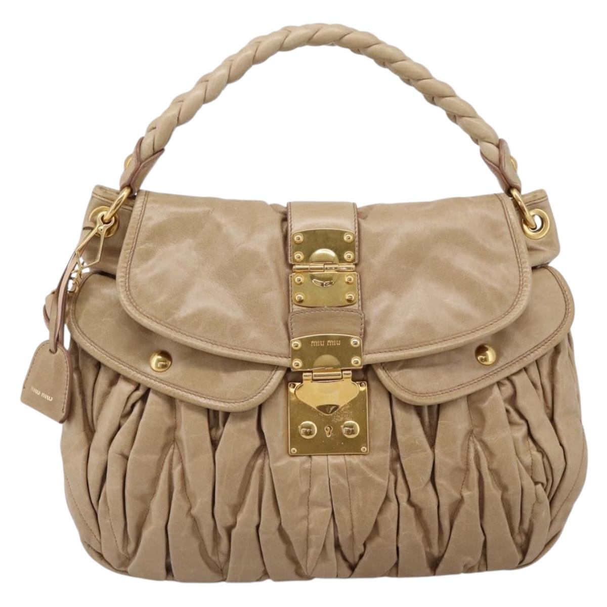 Miu Miu Matelasse Shoulder Bag Leather 2way Beige Gold Auth yk20963V