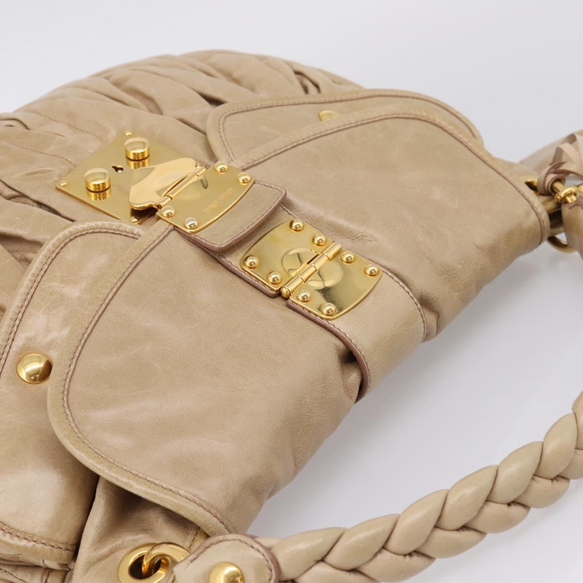 Miu Miu Matelasse Shoulder Bag Leather 2way Beige Gold Auth yk20963V