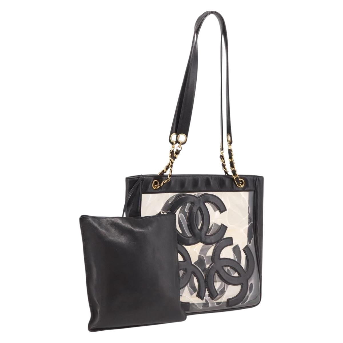 CHANEL Triple Coco Chain Shoulder Bag Leather Black Gold CC Auth yk20964V