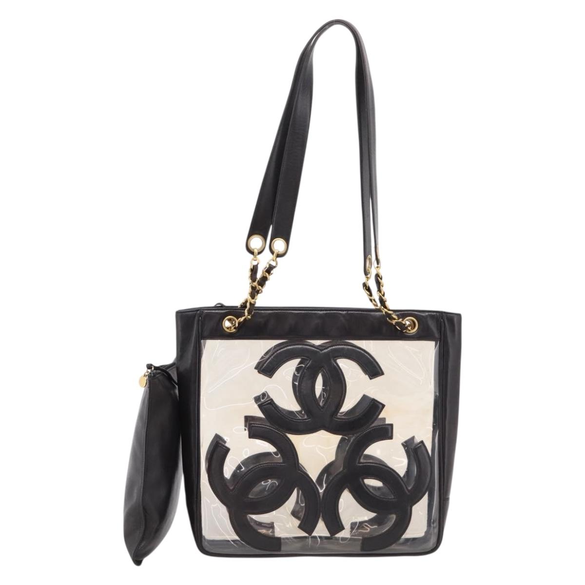 CHANEL Triple Coco Chain Shoulder Bag Leather Black Gold CC Auth yk20964V